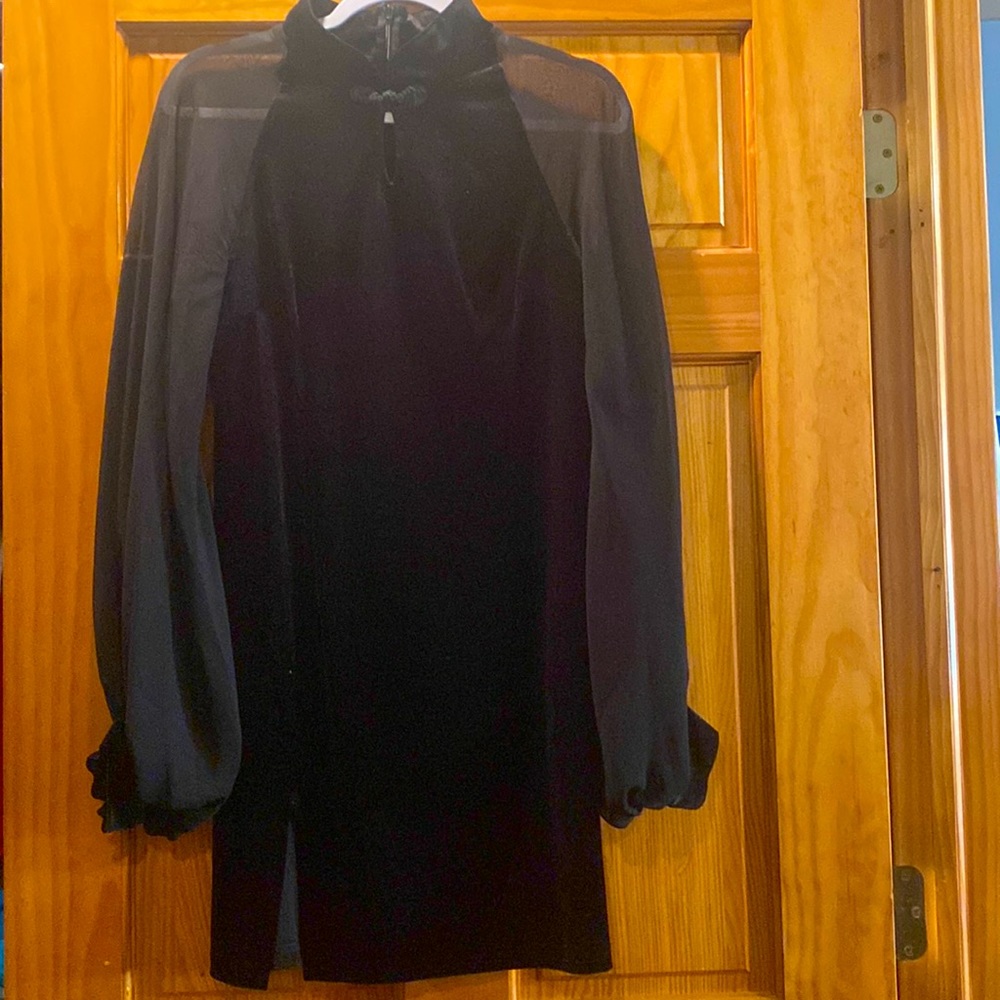 All black mesh and velvet dress